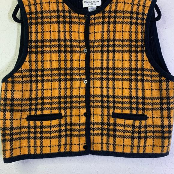 RENA ROWAN Vest Medium Vintage Lambswool Blend Knit‎ Plaid Sweater Button Down - Picture 5 of 10